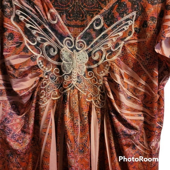 Large Hues of Orange Butterfly Tunic By Energe - Picture 3 of 3